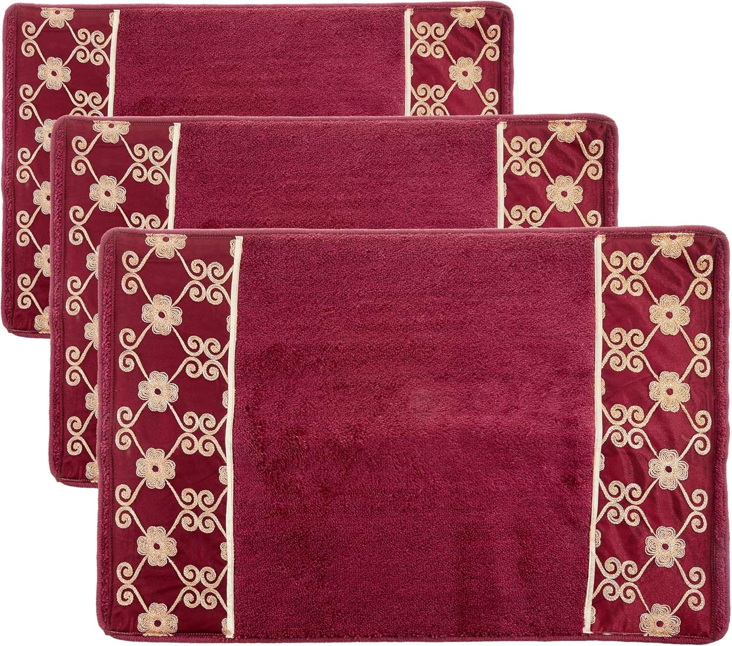 Popular Bath Bath Rug, Vlegant Rosa Collection, Burgundy/Gold