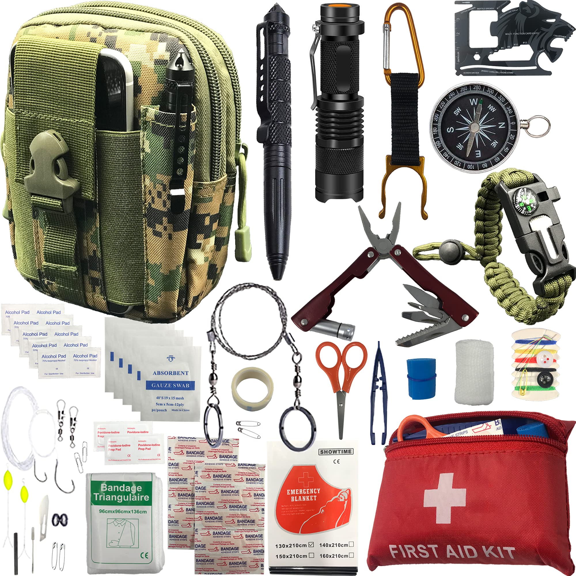 Emergency Survival Kit / Gears + First Aid kit Gifts for Men Son Boyfriend Dad Husband Father’s Day 30+ Items in 1; Include Essential Tools for Adventures Camping Biking Hunting Outdoor Hiking