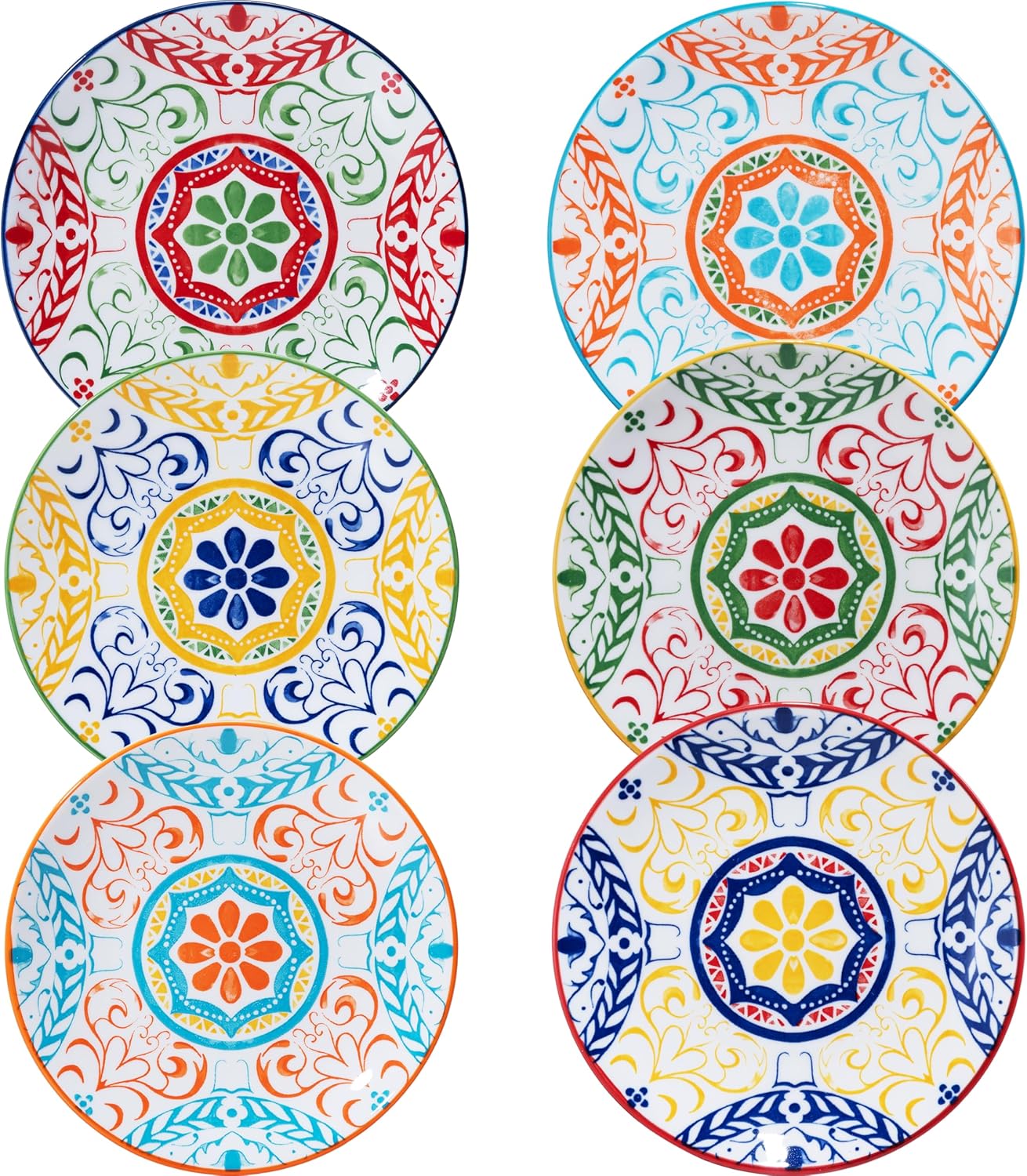 LEHAHA Ceramic 6 inch Appetizer Plates, Set of 6, Porcelain Salad and Dessert Kitchen Plate Set, Small Lunch Serving salad Plates for Cake Snacks Side Dish. Microwave and Dishwasher Safe