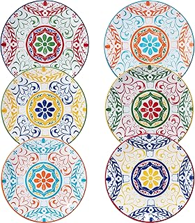 LEHAHA Ceramic 6 inch Appetizer Plates, Set of 6, Porcelain Salad and Dessert Kitchen Plate Set, Small Lunch Serving salad Plates for Cake Snacks Side Dish. Microwave and Dishwasher Safe