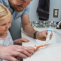 Vista 7 de Dr. Brown's Cepillo de dientes para bebés y niños pequeños, dinosaurio verde y naranja, paquete de 2, 1-4 años