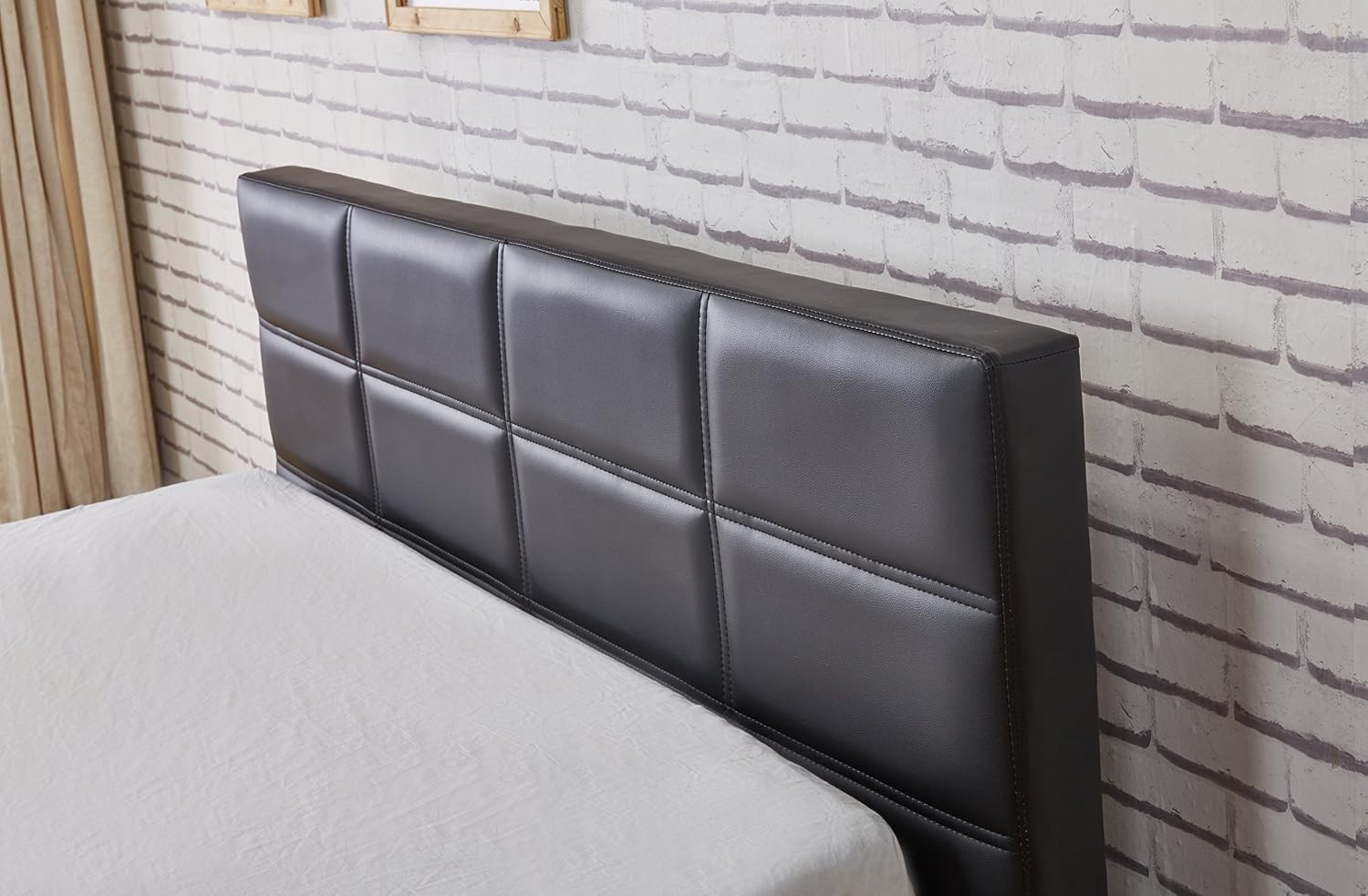 Container Furniture Direct Shuffler Modern Faux Leather Upholstered Platform Bed, Queen, Black