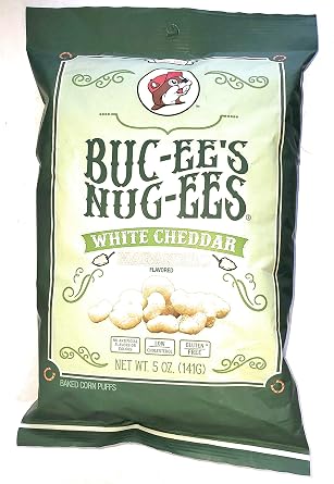 Buc-ees Nug-ees White Cheddar Habanero Flavored Powdery Cheese-Flavored Beaver Nuggets Sweet Corn Puff Snacks From Texas, 1 Bag of 5 Ounce