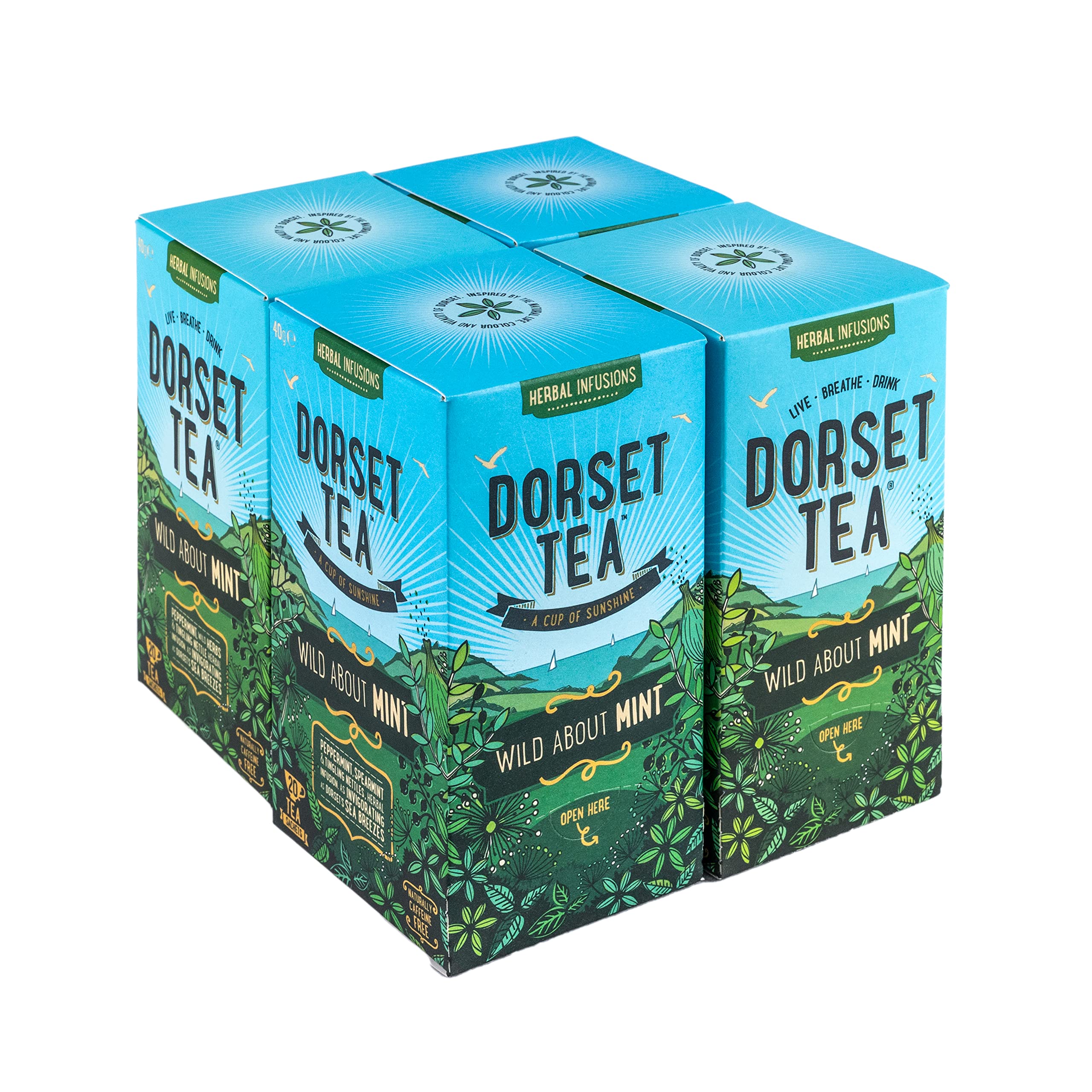 Dorset Tea Wild About Mint Tea Bags 4 Boxes x 20 Tea Bags (80 Tea Bags Total) Caffeine Free Peppermint Tea Bags