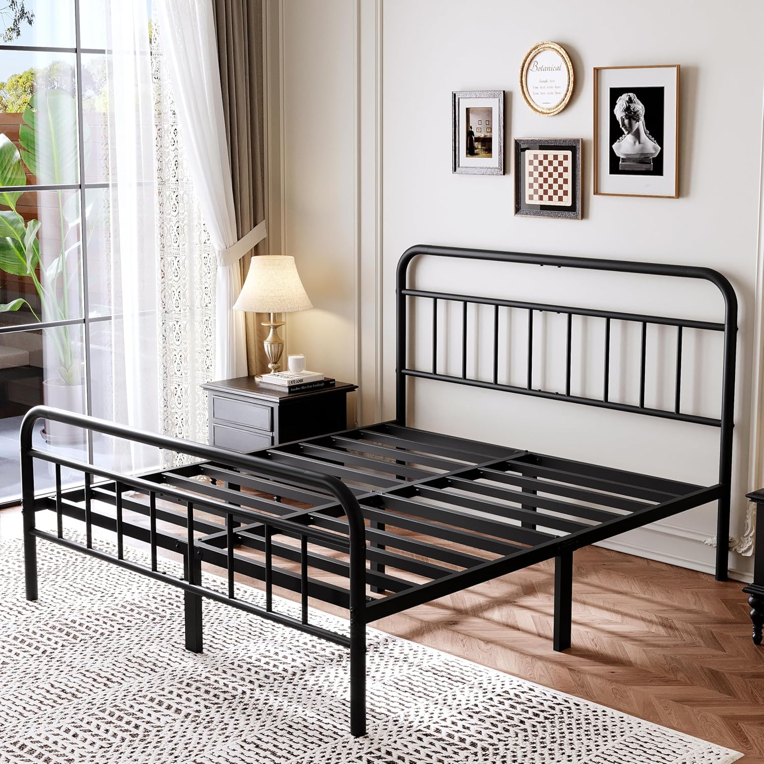 14Inch Metal Bed Frame,Full Size Bed Frame with Storage Space,Heavy Duty Sturdy Mattress Foundation,Easy Assembly,No Box Spring Needed,Full