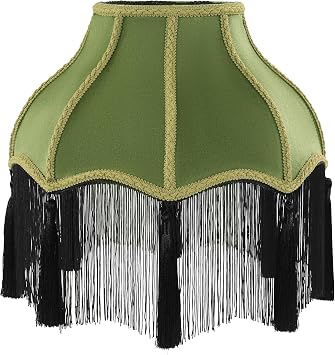 MABOZOO Victorian Lamp Shade, Velvet Vintage Lampshade with Tassel and Fringe, 6.4"x13"x12.3" Bell Shape Scallop Lampshades for Table, Floor and Bedside Lamps Olive Green