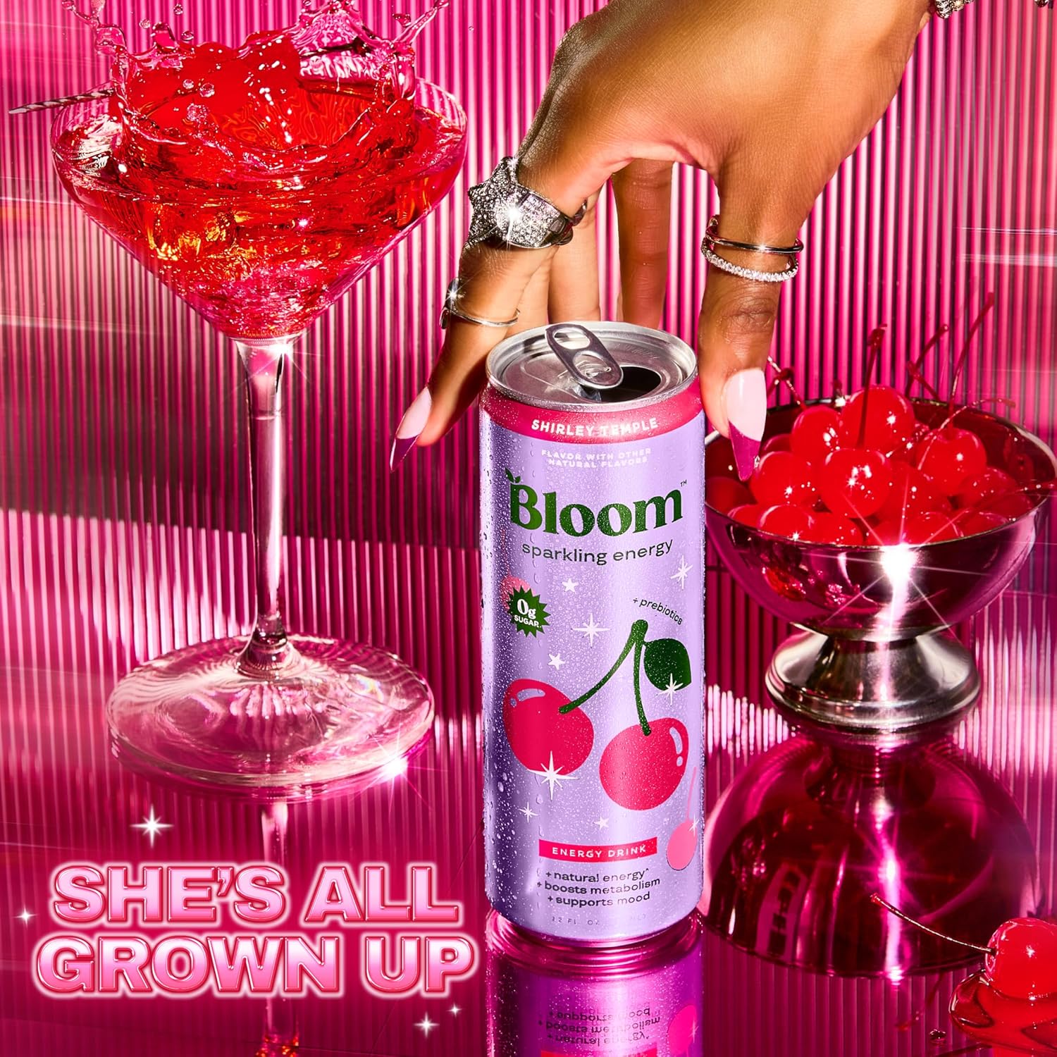 Bloom Nutrition Sparkling Energy Drink - Natural Caffeine, Zero Sugar, 180mg Caffeine - Antioxidant-Rich with Green Coffee Bean, Green Tea Extract, Prebiotics - Shirley Temple- 12oz 12 Pack