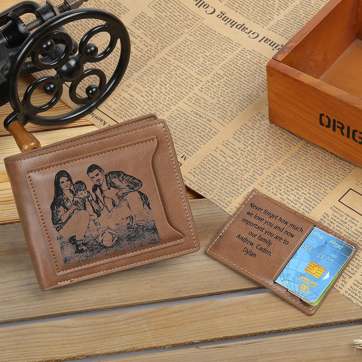 Nobelook Custom Engraved Wallet Personalized Picture & Text Bifold Leather Wallet for Men Dad Husband Boyfriend Gift (Style 7)