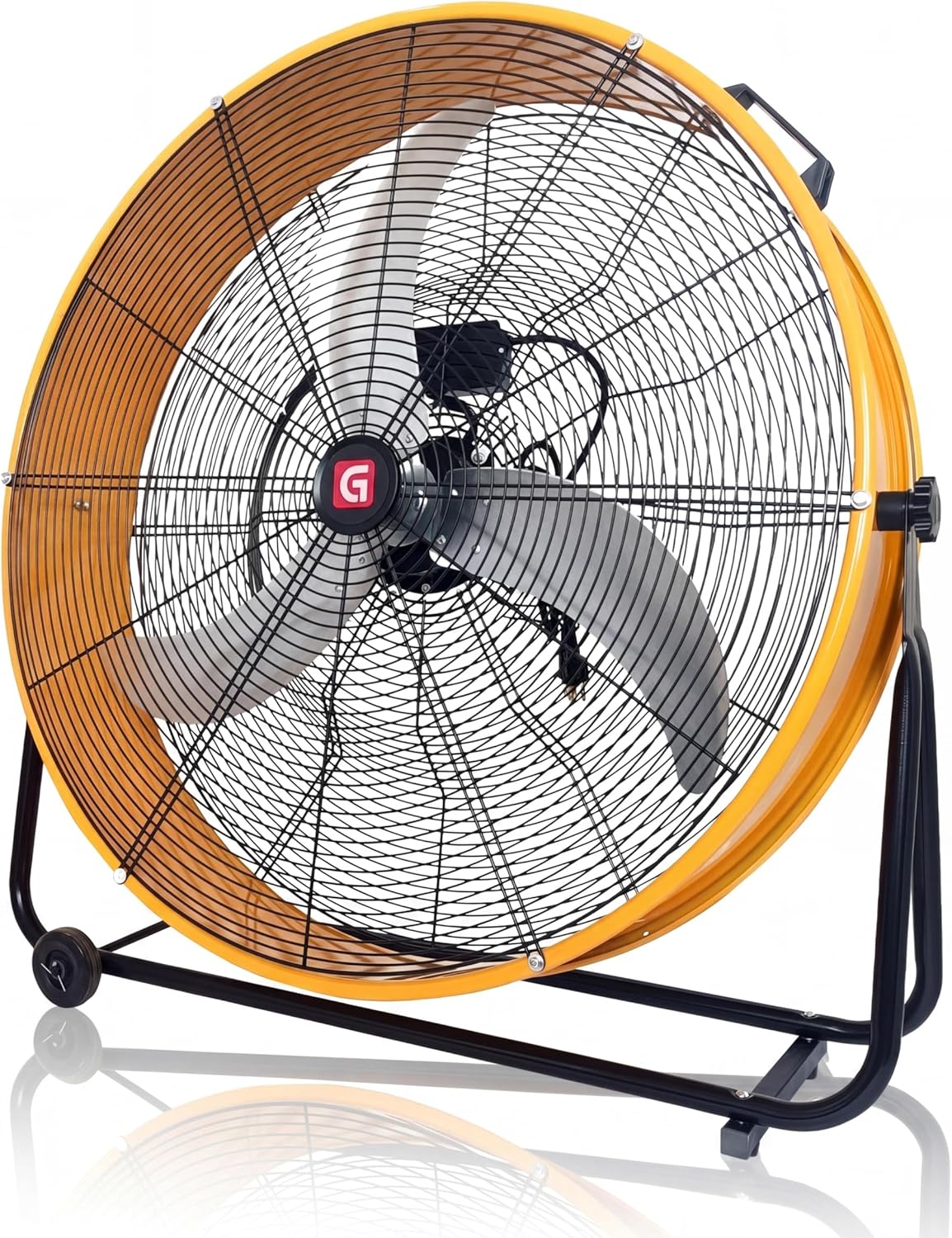 30 Inch Industrial Drum Fan, 14000 CFM High Velocity Floor Fan, 3-Speed 360° Adjustable Metal Fan with Rubber Casters and Handle for Warehouse, Garage, Gym, Workshop, Basement