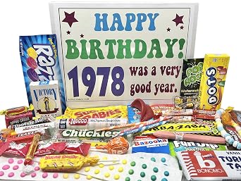 RETRO CANDY YUM  1978 48th Birthday Gift Box Nostalgic Candy Assortment from Childhood for 48 Year Old Man or Woman Born 1978