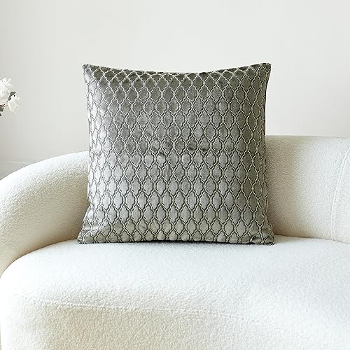 THE-TINOART Funda de cojín de terciopelo con bordado a rayas de diamante cuadrado y moderno, funda de almohada decorativa para sofá, sala de estar,