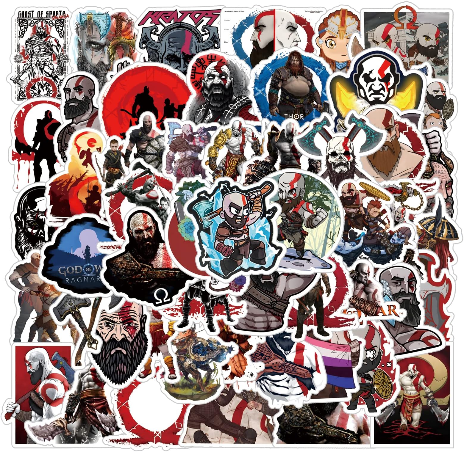 63Pcs God of War II Game Anime Stickers Pack，Halloween Decoration Vinyl Waterproof Stickers for Water Bottle, Laptop, Phone, Skateboard, Scrapbooking, Journaling, Car Decals for Teens Adults