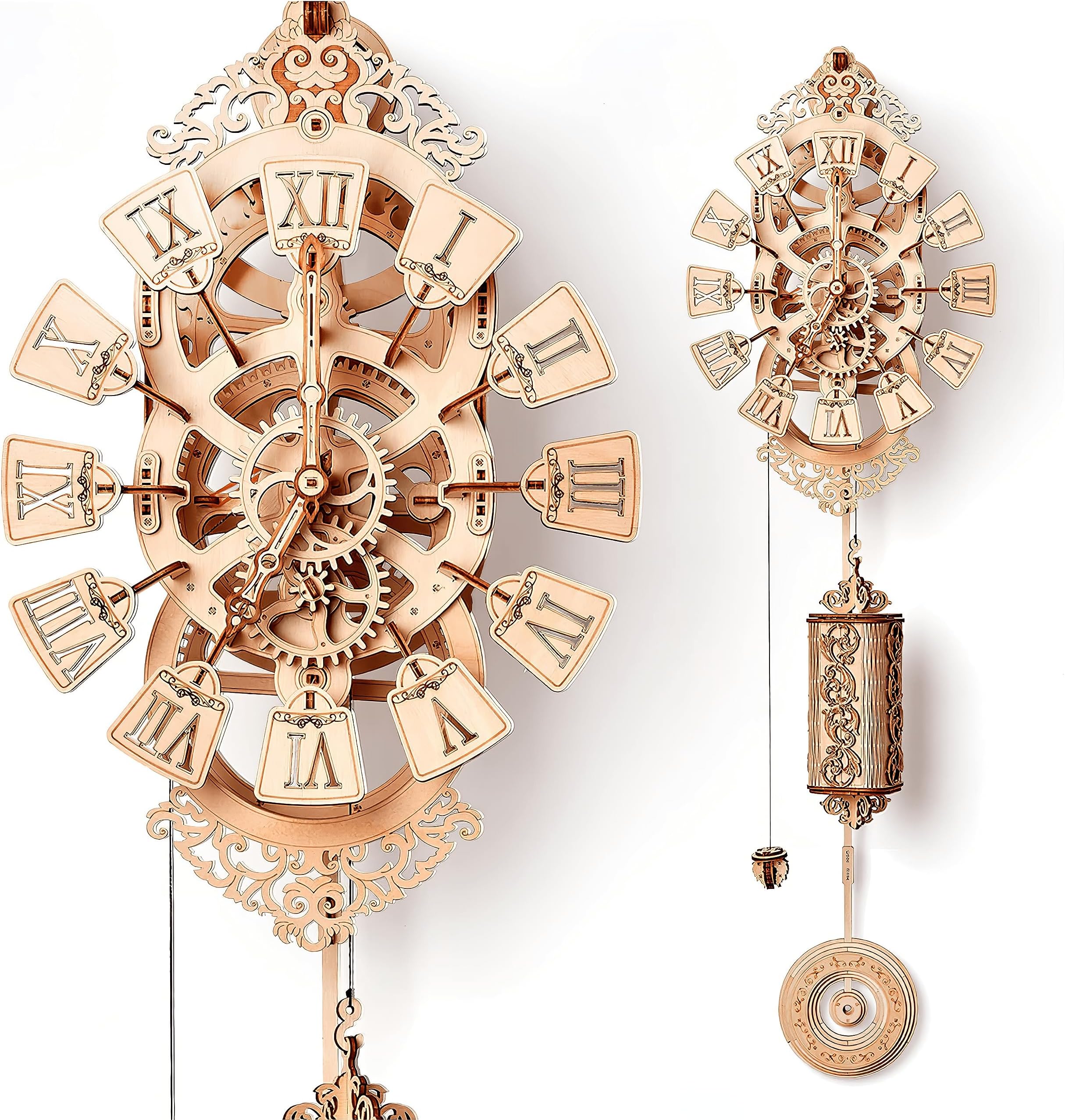 Wood Trick Pendulum Wall Clock Kit - No Batteries - Wooden DIY Wall Clock Big - 3D Wooden Puzzle, Brain Teaser for Adults and Kids - 3D Wall Clock Mechanical Model