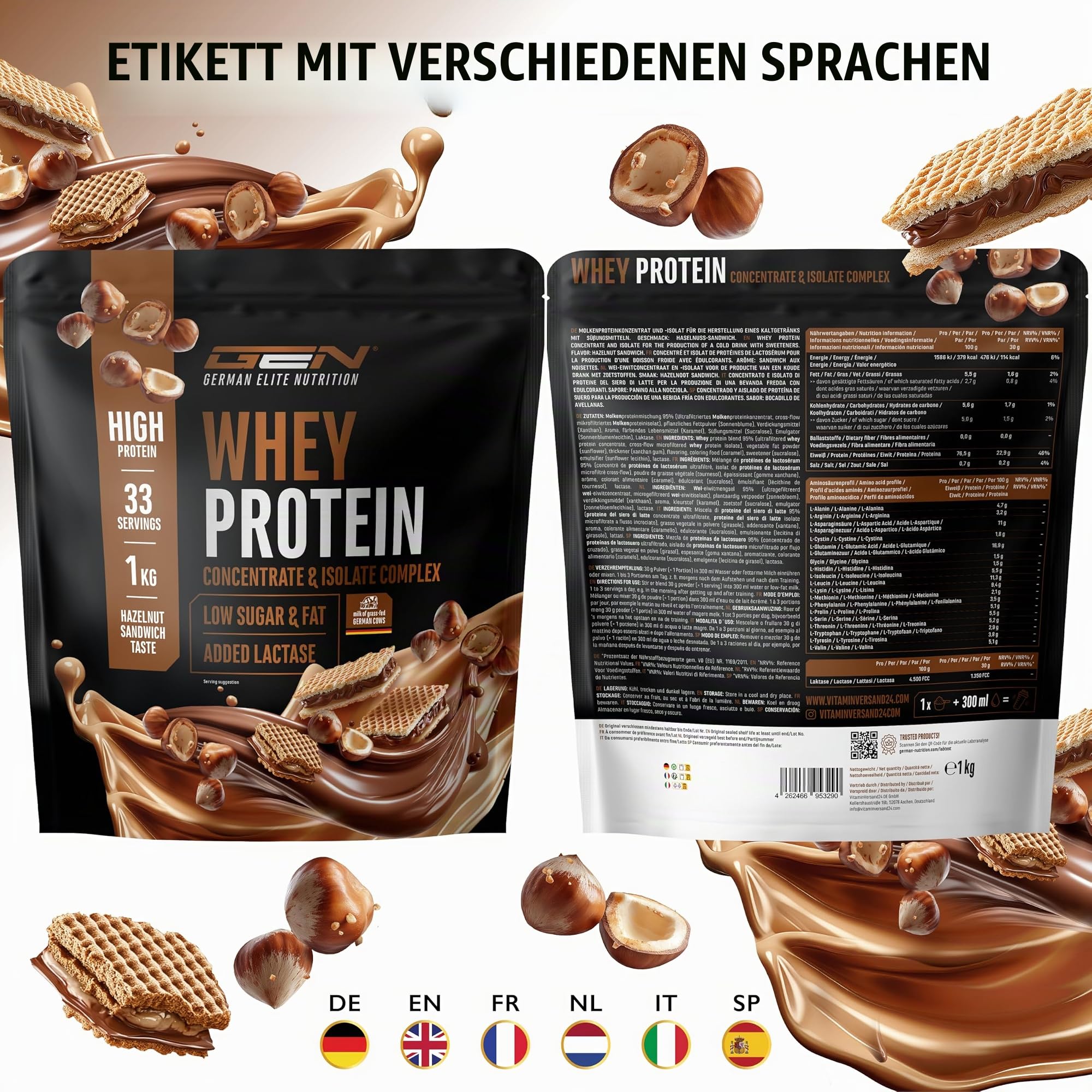 GEN GERMAN ELITE NUTRITION Whey Protein Pulver - 1000 g - Whey Isolat