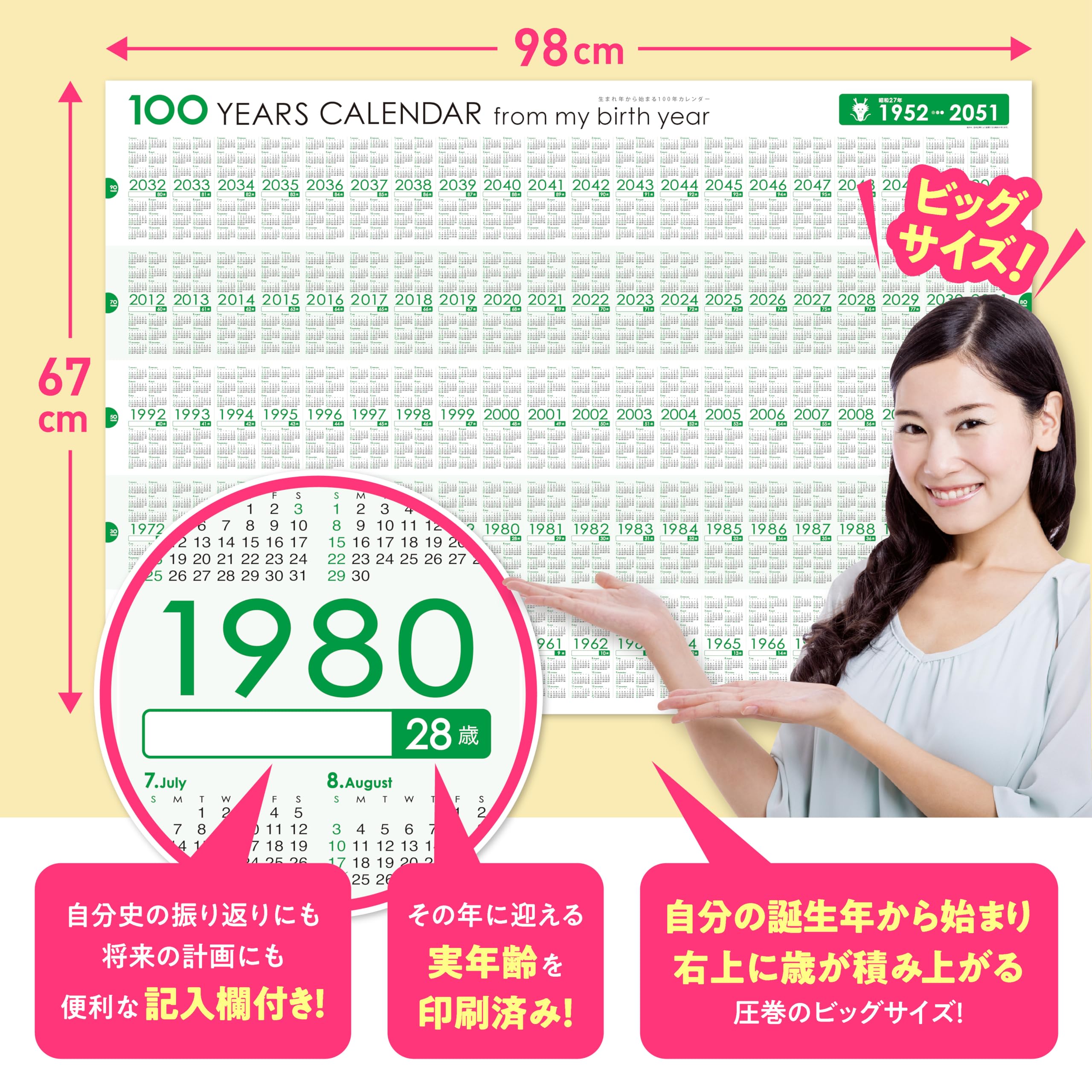 Amazon | 生まれ年から始まる100年カレンダーシリーズ 1952年生まれ用