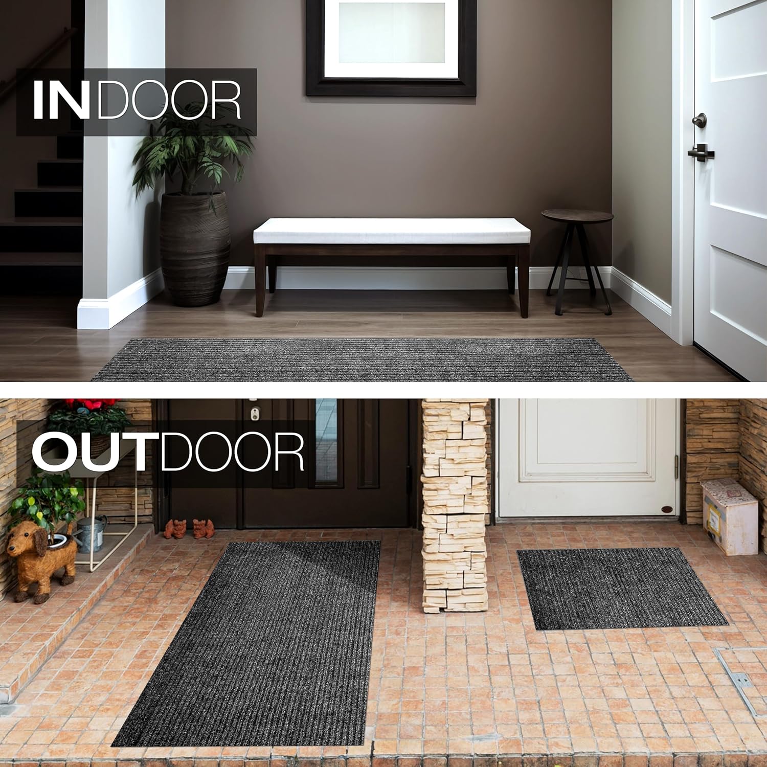 sigun Modern Non-Slip Runner Rug – Custom Size, Washable & Durable – Indoor/Outdoor Carpet for Hallway, Entryway, Kitchen, Porch, Balcony, Garage & Patio – Stain Resistant with Rubber | Black - 2 x 3