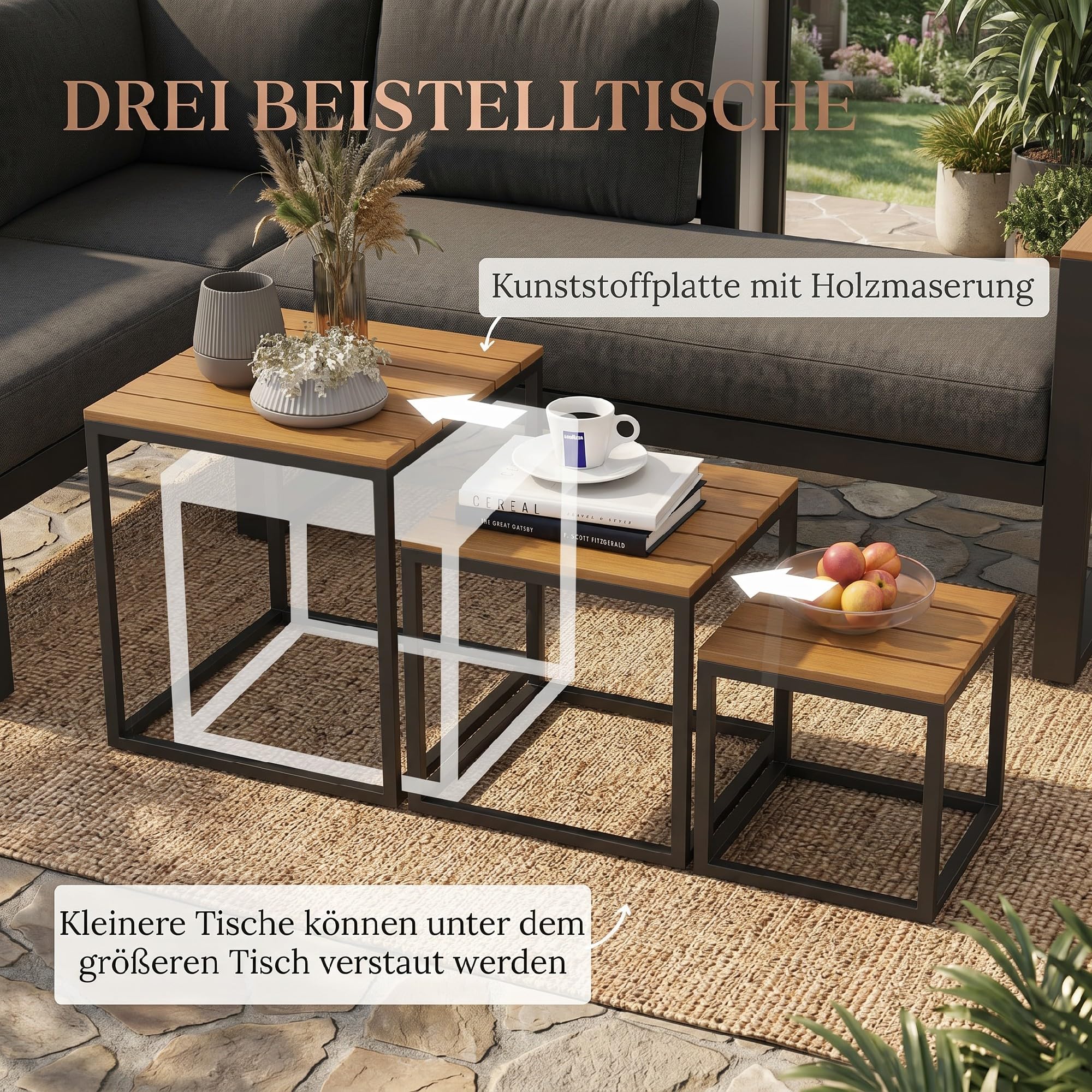 Outsunny 5-TLG. Gartenmöbel-Set mit Ecksofa, Doppelsofa, Couchtisch, Grau | Gartengarnitur inklusive Sitzkissen, Loungegruppe für Balkon und Terrasse, Balkonmöbel-Set
