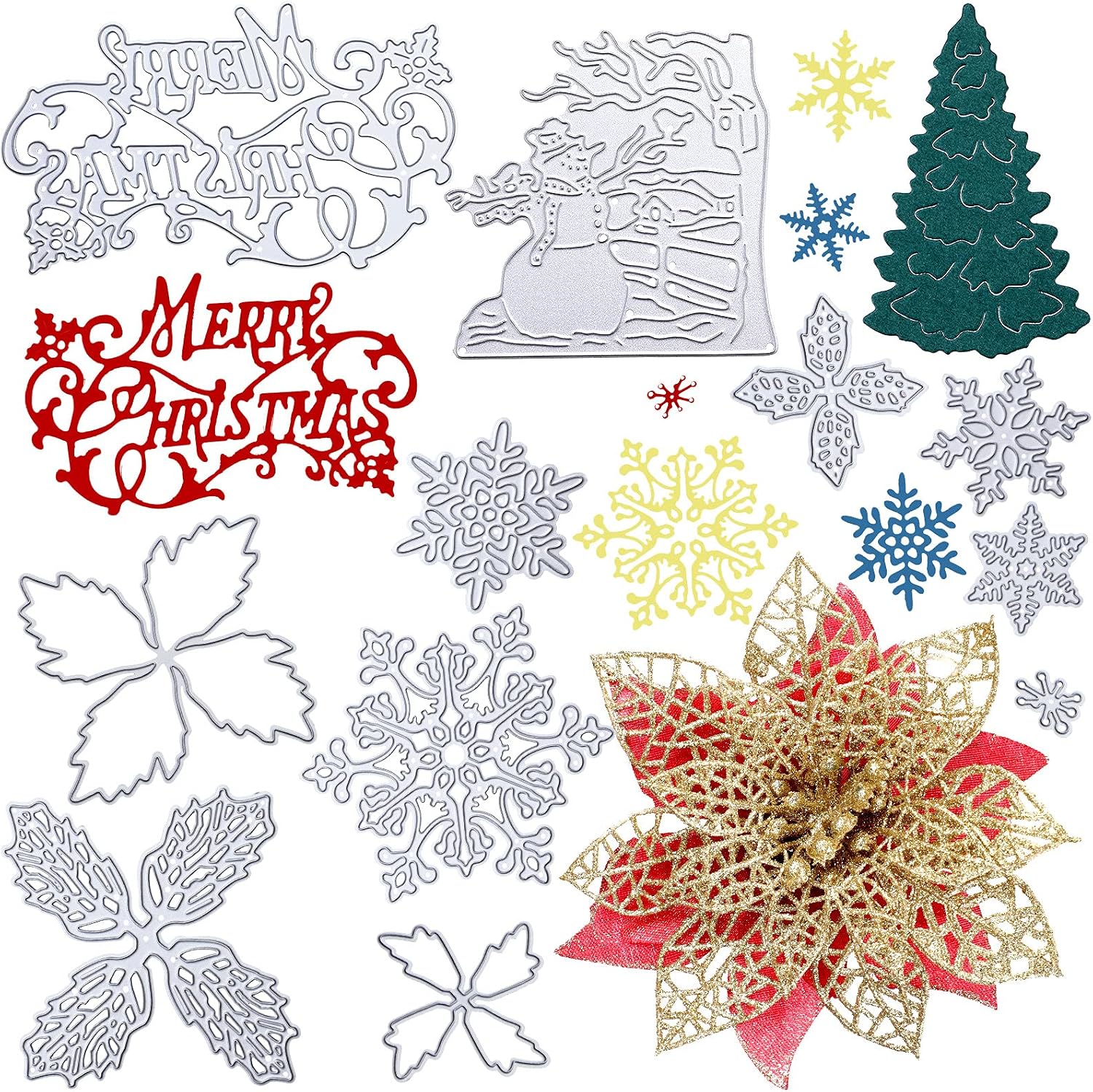 13 Pieces Merry Christmas Metal Cutting Dies Snowflake Christmas Tree Die Cuts Christmas DIY Stencil Template for Embossing Card Making Photo Decorative Paper Scrapbooking