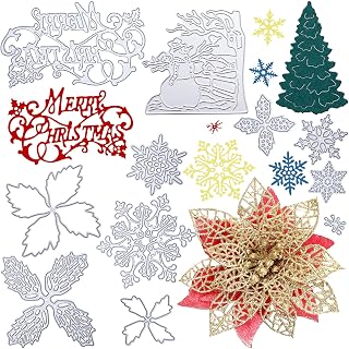 13 Pieces Merry Christmas Metal Cutting Dies Snowflake Christmas Tree Die Cuts Christmas DIY Stencil Template for Embossing Card Making Photo Decorative Paper Scrapbooking