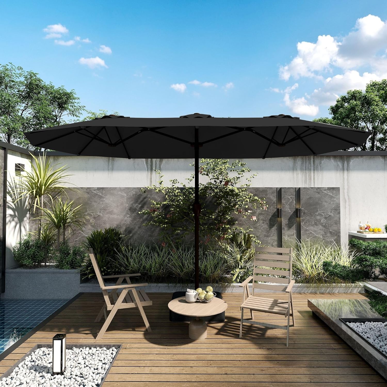 Kingdura 13ft Large Patio Umbrella with Base Included, Double-Sided Rectangle Outdoor Table Umbrella with 12 Reinforced Ribs, Crank Lift for Market Pool Deck Backyard, Black