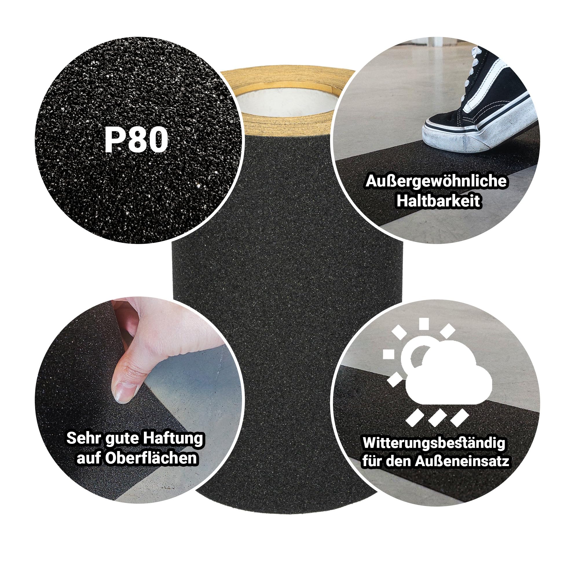 Switch GRIPTAPE Skate Planche à roulettes - Bande antidérapante - Papier abrasif - Pour escaliers - Accessoire de skateboard - Imperméable - Antidérapant - Transparent - Noir - 23 cm x 18 m