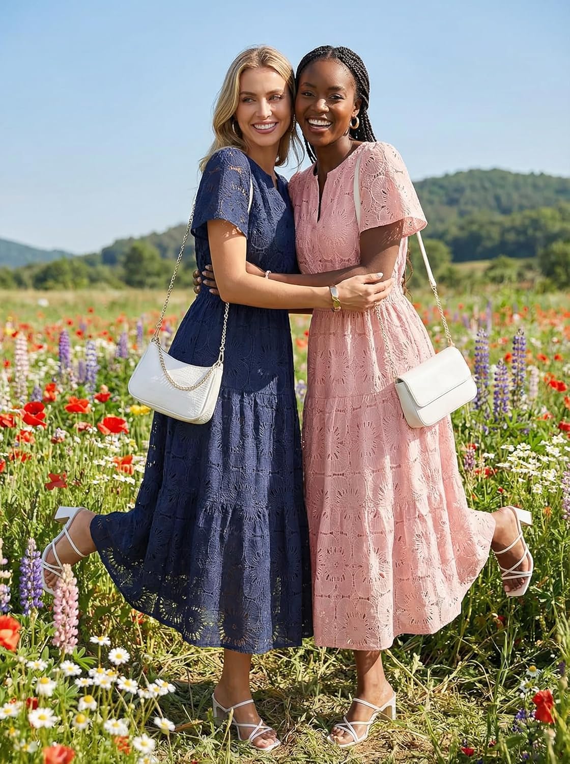 MEROKEETY Women's Summer Floral Maxi Dress 2026 Spring Boho Vacation Eyelet Lace Short Sleeve A Line Tiered Flowy Dresses - Image 6