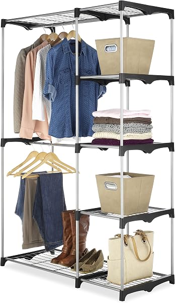 Whitmor Double Rod Freestanding Closet Organizer Silver