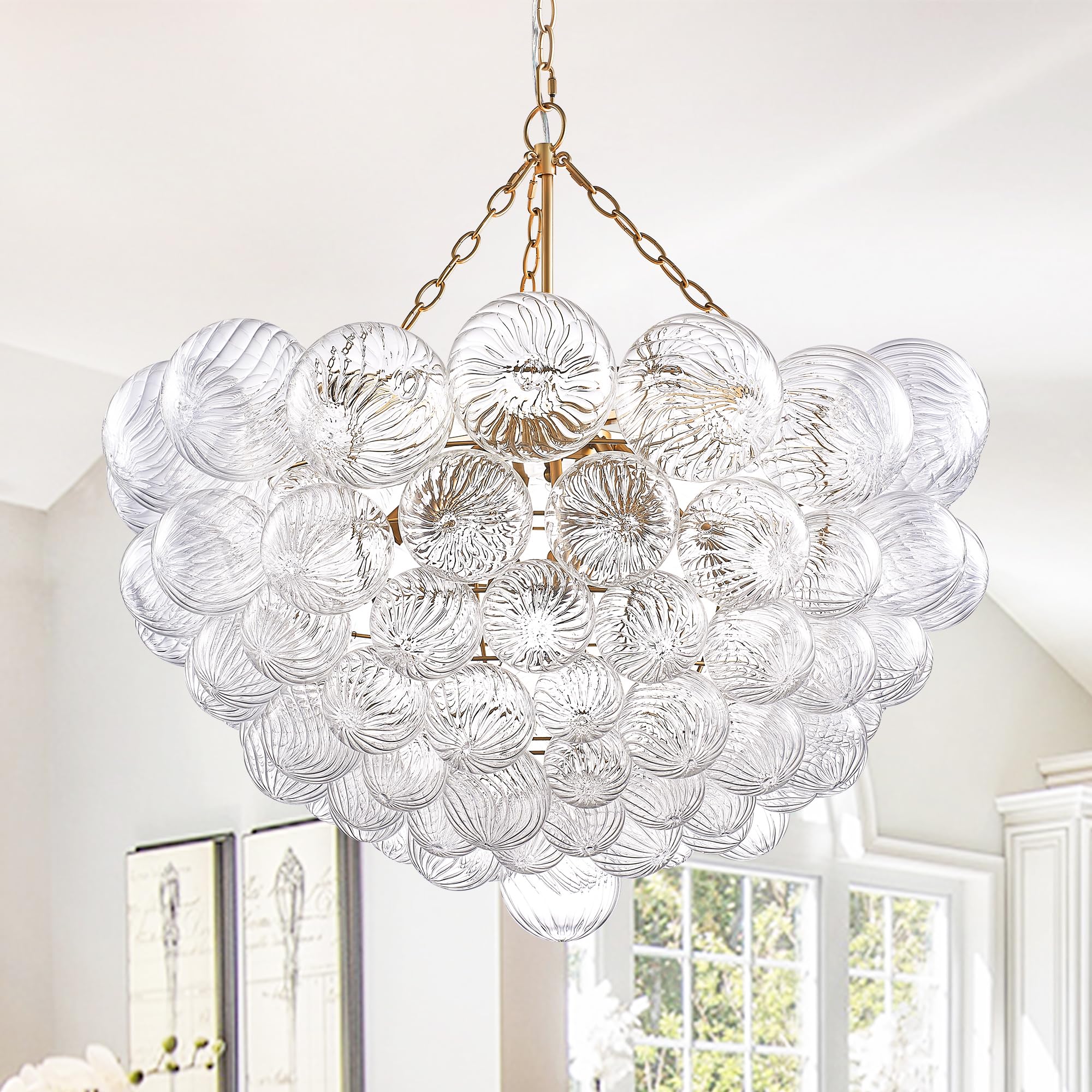 うー Novelbright BRIGHT1、Chandelier Nordic Bubble Ball Swirled Glass Chandelier, Diam 31