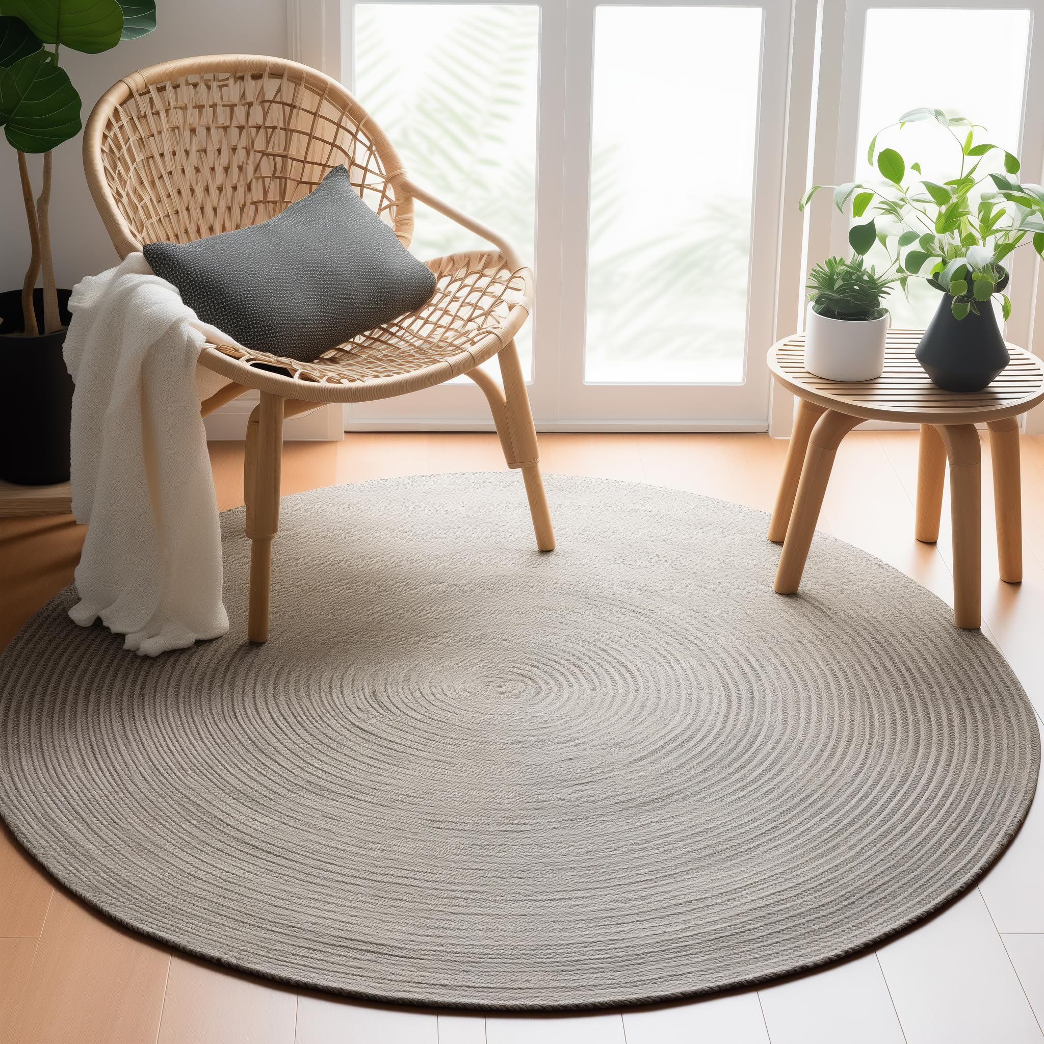 Super Area Rugs Gray Braided Rug Country Dining Room Braided Rugs - Durable Primitive Rug - Round 4' X 4'