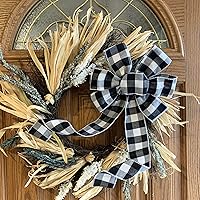 Vista 5 de Arco de corona de arpillera negra con alambre, 10 pulgadas de ancho, colas largas de 18 pulgadas, cinta de Navidad, decoración de puerta delantera