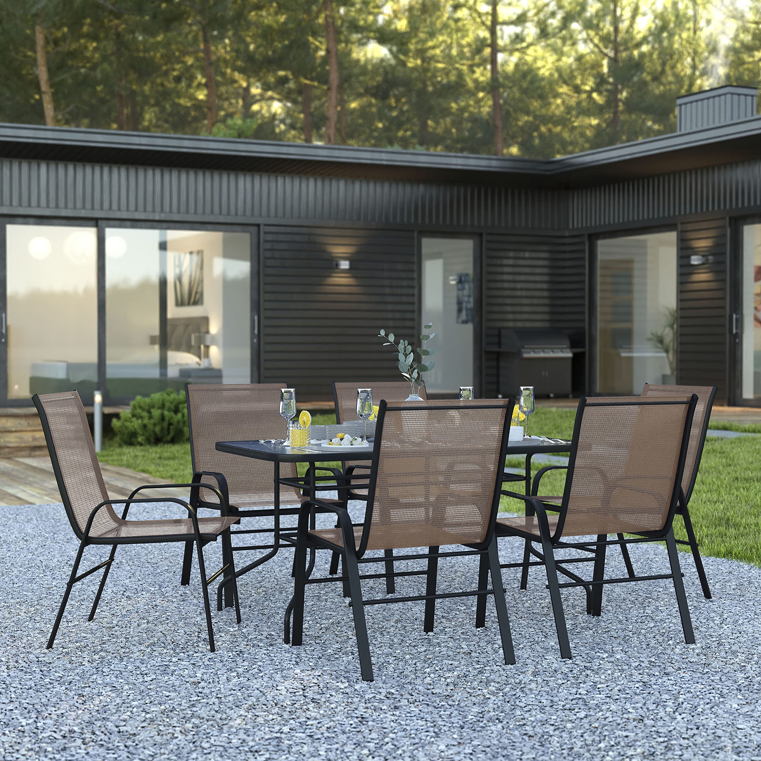 A751♠️ダイニングセット oliver「W1500×D850×H750㎜」 Amazon.com: EMMA + OLIVER Seven Piece Indoor/Outdoor Dining Set