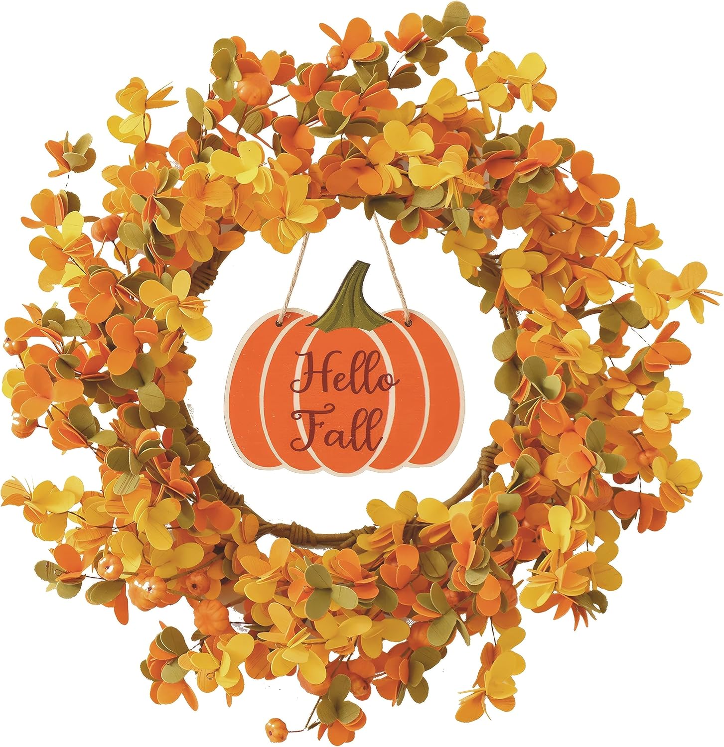 J'FLORU Artificial Fall Wreath with Pumpkin Shaped Sign,20