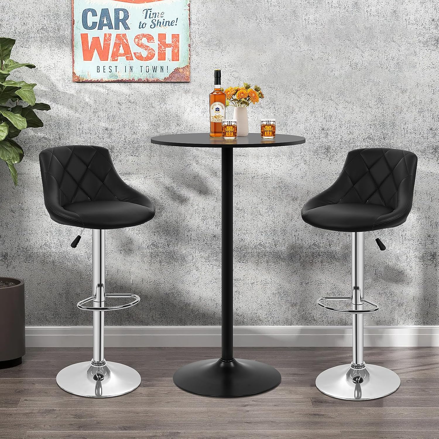 2 Pack Bar Table 23.5Inch Round Top Cocktail Table 40" H Pub Table with Metal Base MDF Tabletop Modern High Top Table Round Table for Cocktail, Bistro, Party, Black