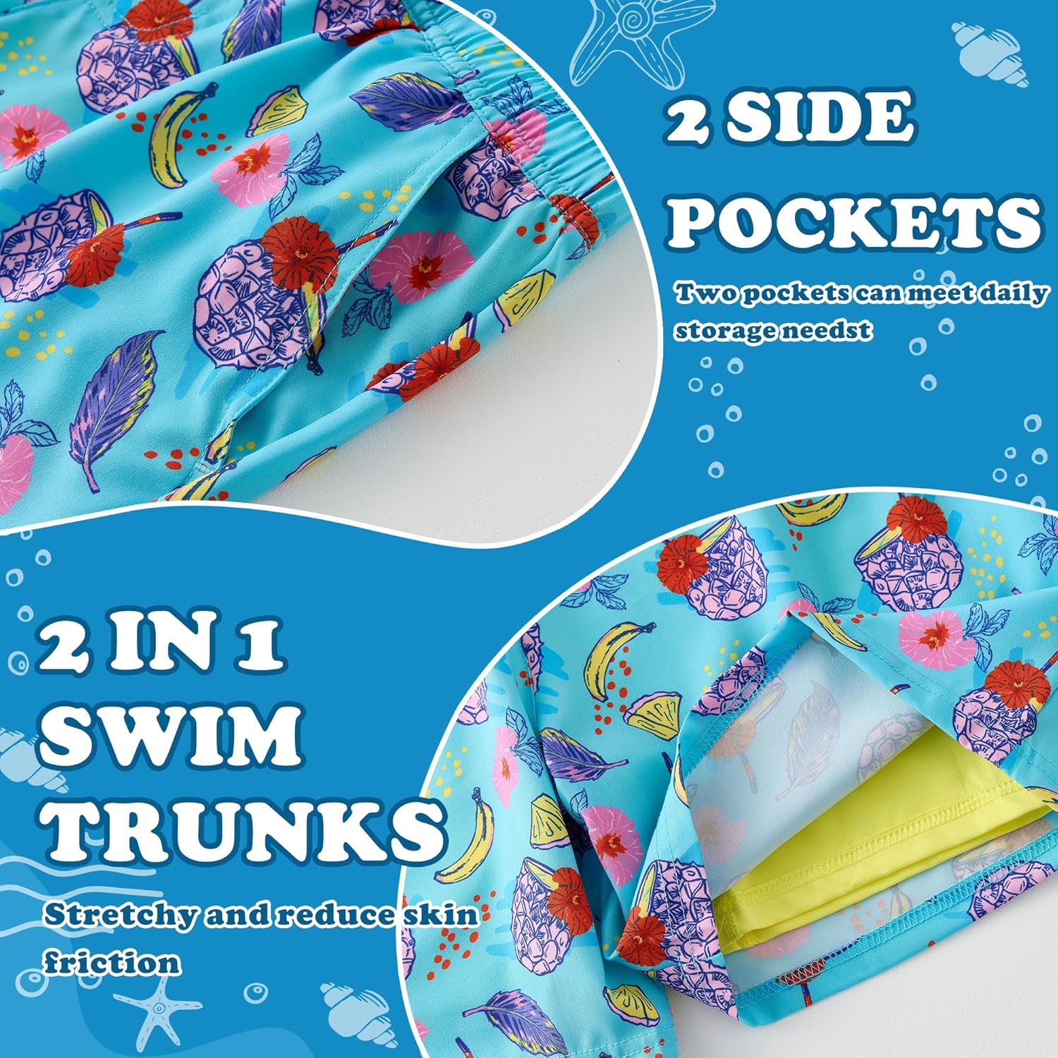 Boys Swim Trunks Little Boys Stretch Swim Shorts Kids Bathing Suit with Compression Boxer Liner Quick Dry 5-12Y - Image 4