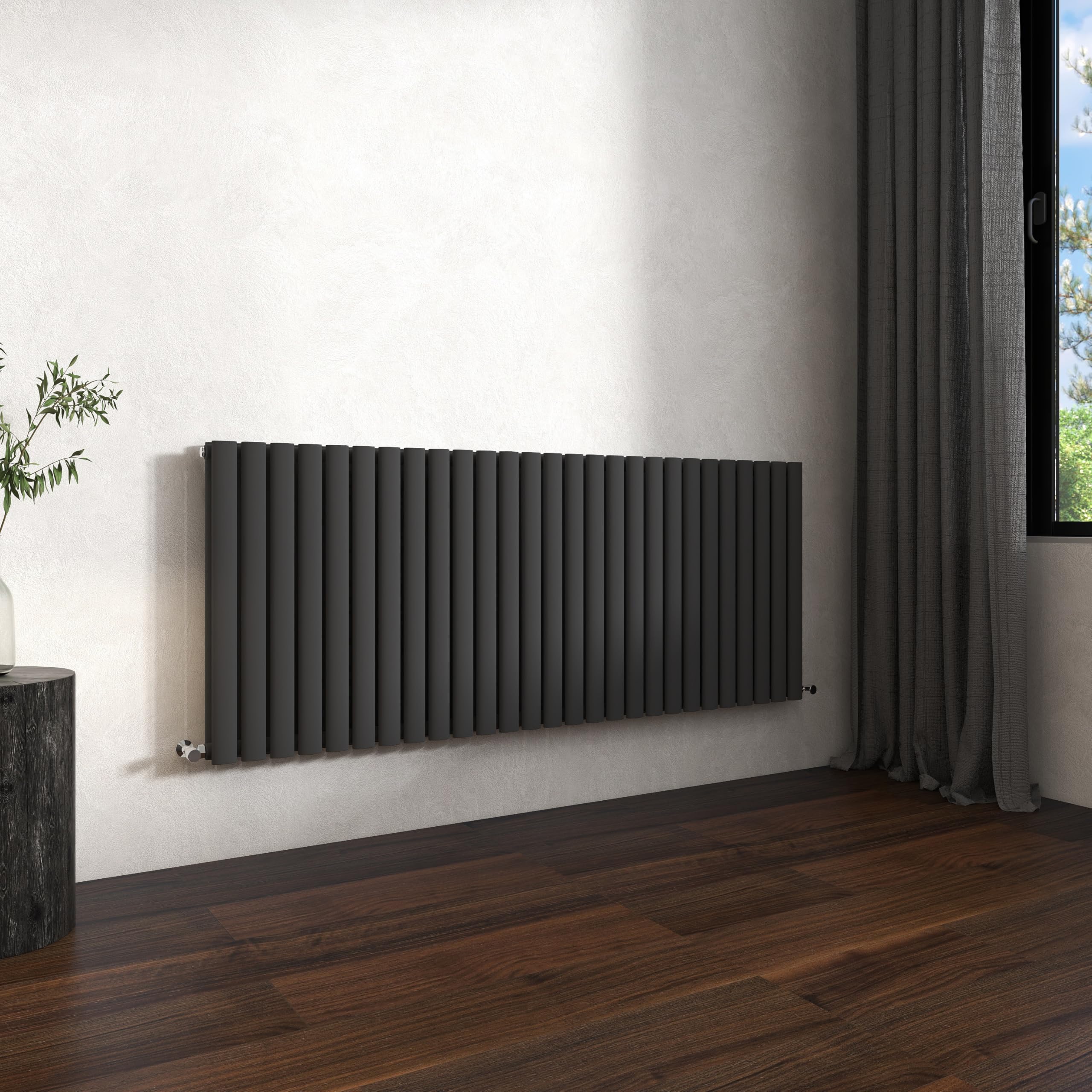 Traditional Horizontal Oval Column Radiator, 600x1593mm Anthracite Modern Heating Radiators, Double Panel Wall Mounted Heater Rads, Perfect for UK Hallway, Living Room Central Heating, Grey Radiator