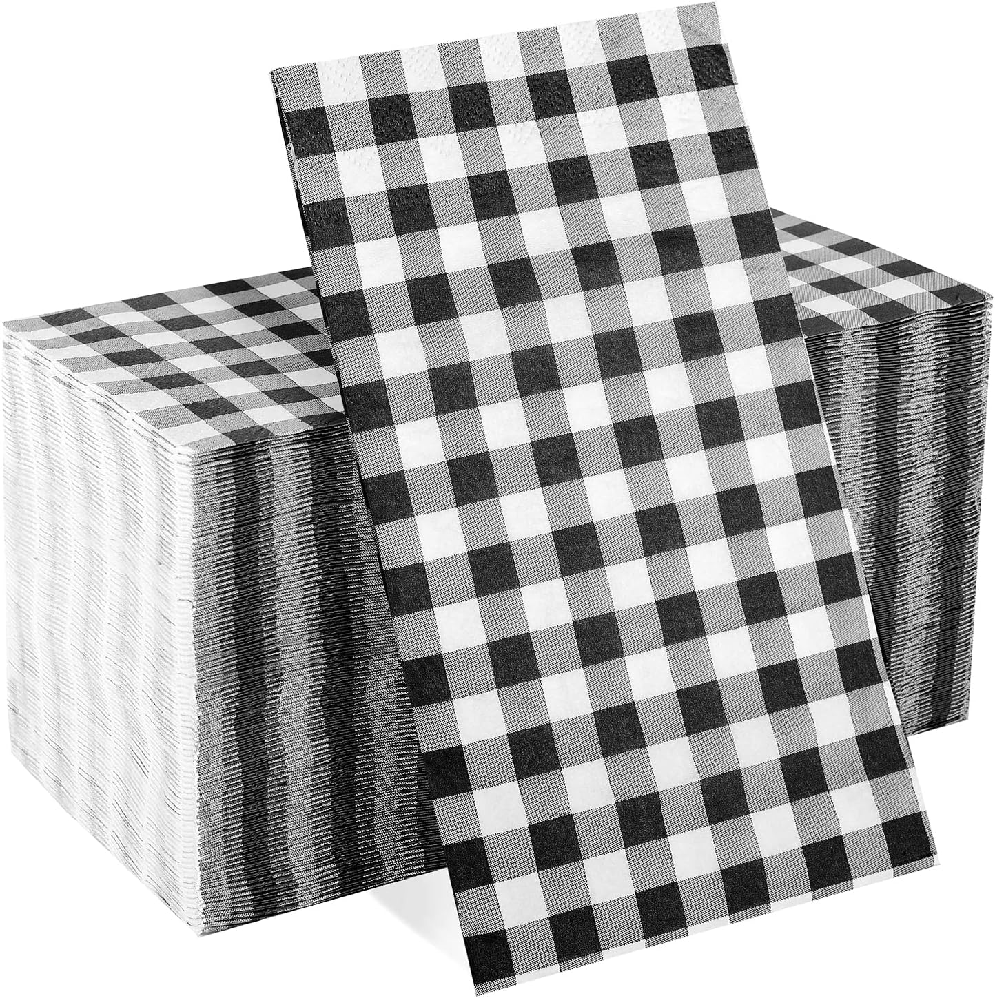 100 Black and White Gingham Paper Napkins, 3 Ply Disposable Black Buffalo Plaid Napkins