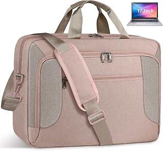 Laptop Bag 17 Inch Waterproof Briefcase for Men Women 17.3 Inch Laptop Case Adjustable Shoulder Messenger Bag Computer Bag for Travel Business Work,Pink