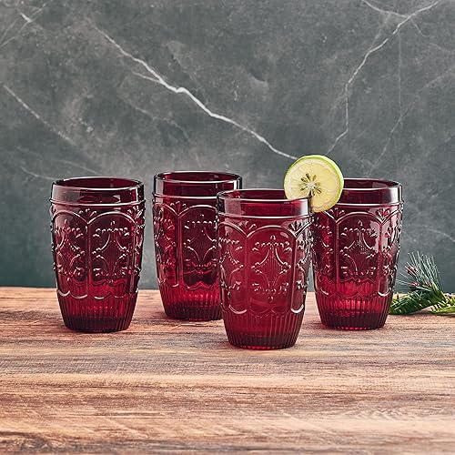 Miniatura 4 de Fitz and Floyd - Juego de 4 vasos altos con caballete, color rojo