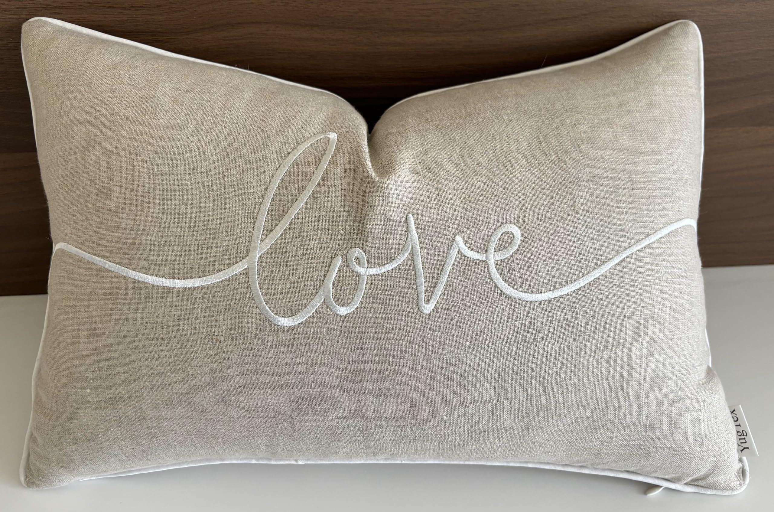YugTex Love Sentiment Embroidered Lumbar Accent Throw Pillow Cover - Newlyweds, Bedroom Decor, Sofa - 12x18, Natural
