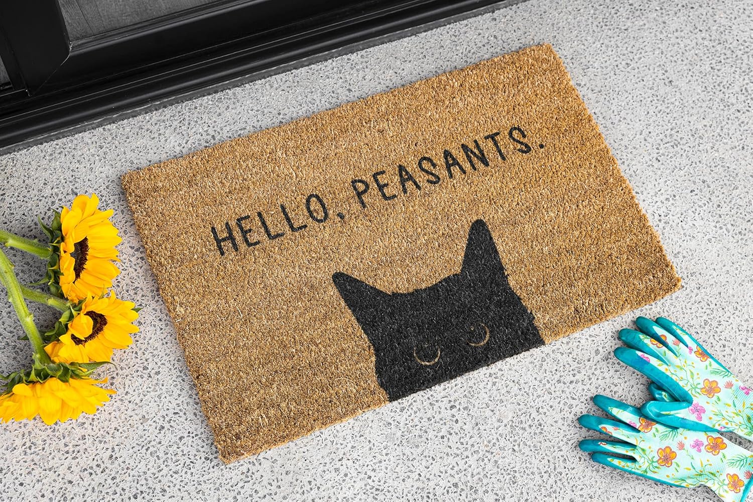 Generic Hello Peasants Black Cat Doormat - Funny Welcome Mat Outdoor, Cat Gifts, Rug Decor, Coir Door Mat