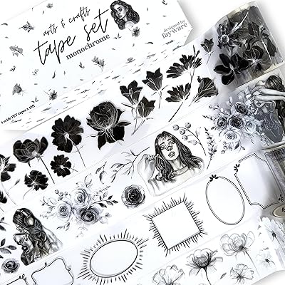 Fayware 4 PET Tapes for Journaling and Scrapbooking - Black & White Junk Journal Supplies for DIY Arts & Crafts Projects