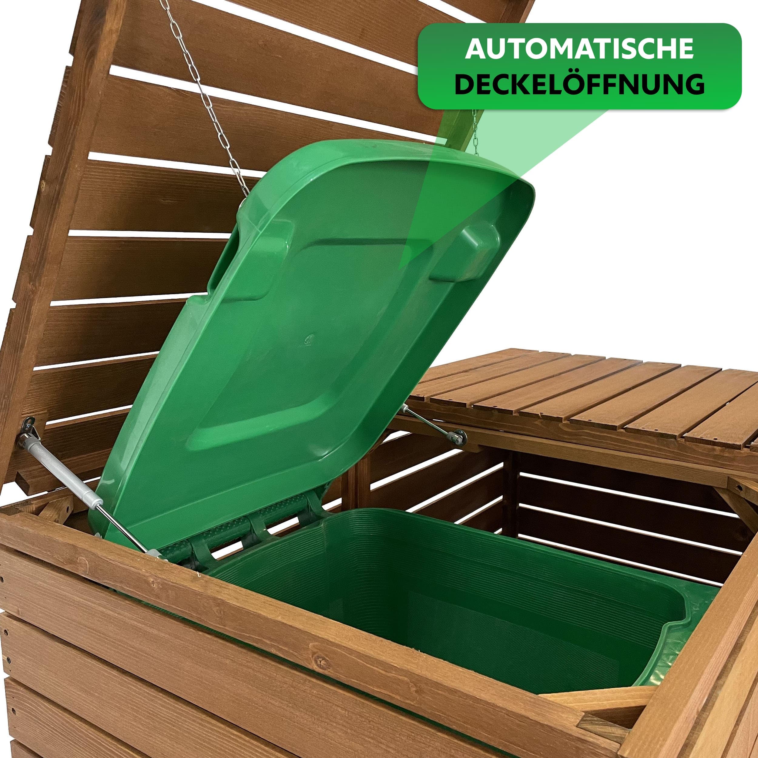 Mülltonnenbox 2er 240 l mit Gasdruckfeder in Anthrazit - Müllbox aus Holz - Mülltonnenverkleidung - Mülltonnen Sichtschutz - Mülltonnenhäuschen Extra Stabil