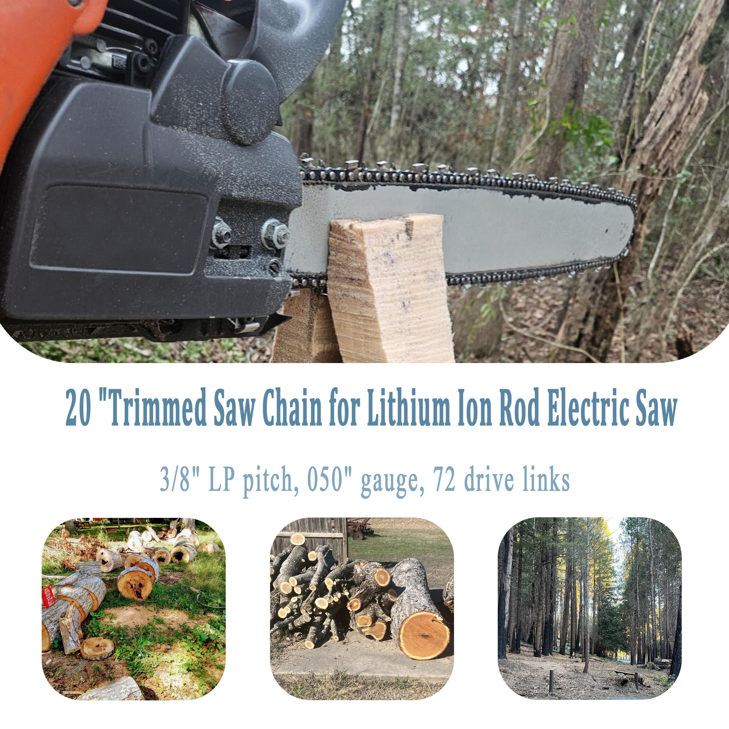 8TEN Cadena De Motosierra De 20 Pulgadas, Barra .050 Calibre 3/8, Paso 72 Eslabones De Transmisión Para Stihl Husqvarna Poulan Pro Johnsered (1 Cadena