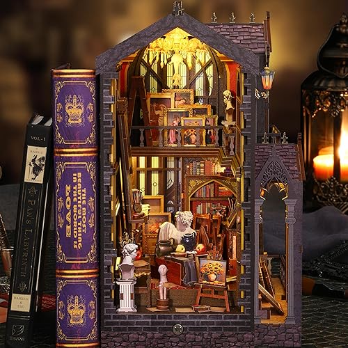 Miniatura 48 de ISSEVE Kit de rincón de libros para bricolaje, rompecabezas de madera 3D, kit de casa en miniatura para decoración de estantería, soporte mágico