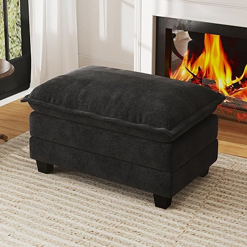 Miniatura 28 de WorthFurni Sofá Seccional Modular de 111.4", Sofá de Nube en Forma de U con 2 Otomanas Móviles, Cómodo Sofá de Chenille de Asiento Profundo con