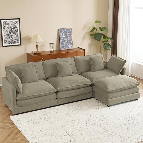 112.6" Modern Sofa Modular Sofa Couch Upholstered Corduroy L Shape