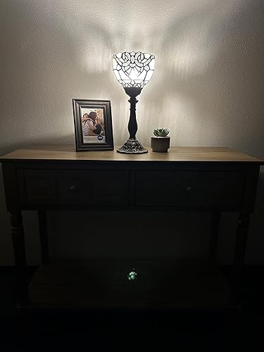 Miniatura 4 de Tiffany - Lámpara de mesa con antorcha blanca, estilo barroco, lavanda, vitral, incluida, bombilla LED para sala de estar, dormitorio, mesita de