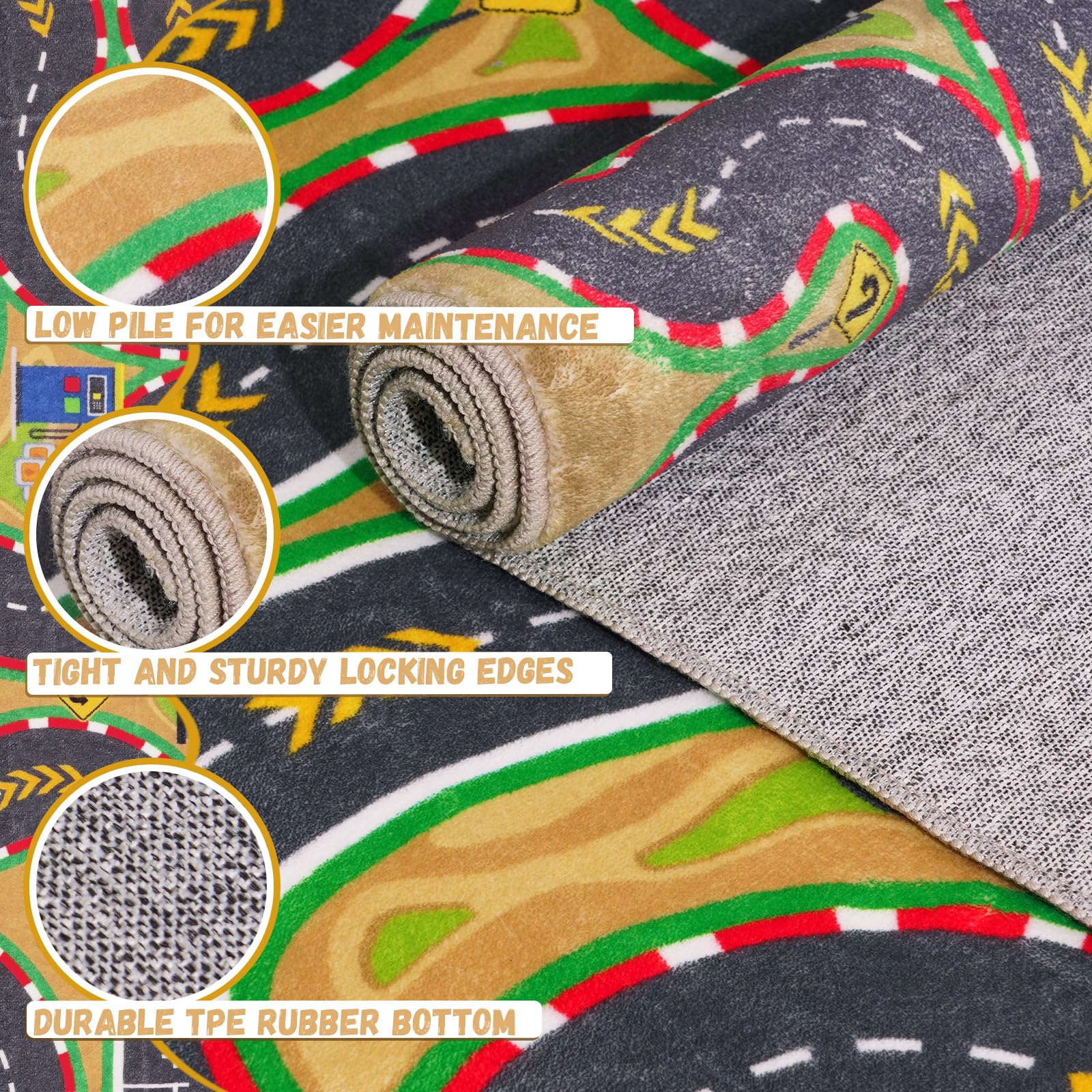 Tapis de course de voiture, doux et antidérapant, lavable en machine, parfait pour les jeux éducatifs, l'apprentissage, la découverte, pour chambre d'enfant, salon, étude, salle de jeux, 120 x