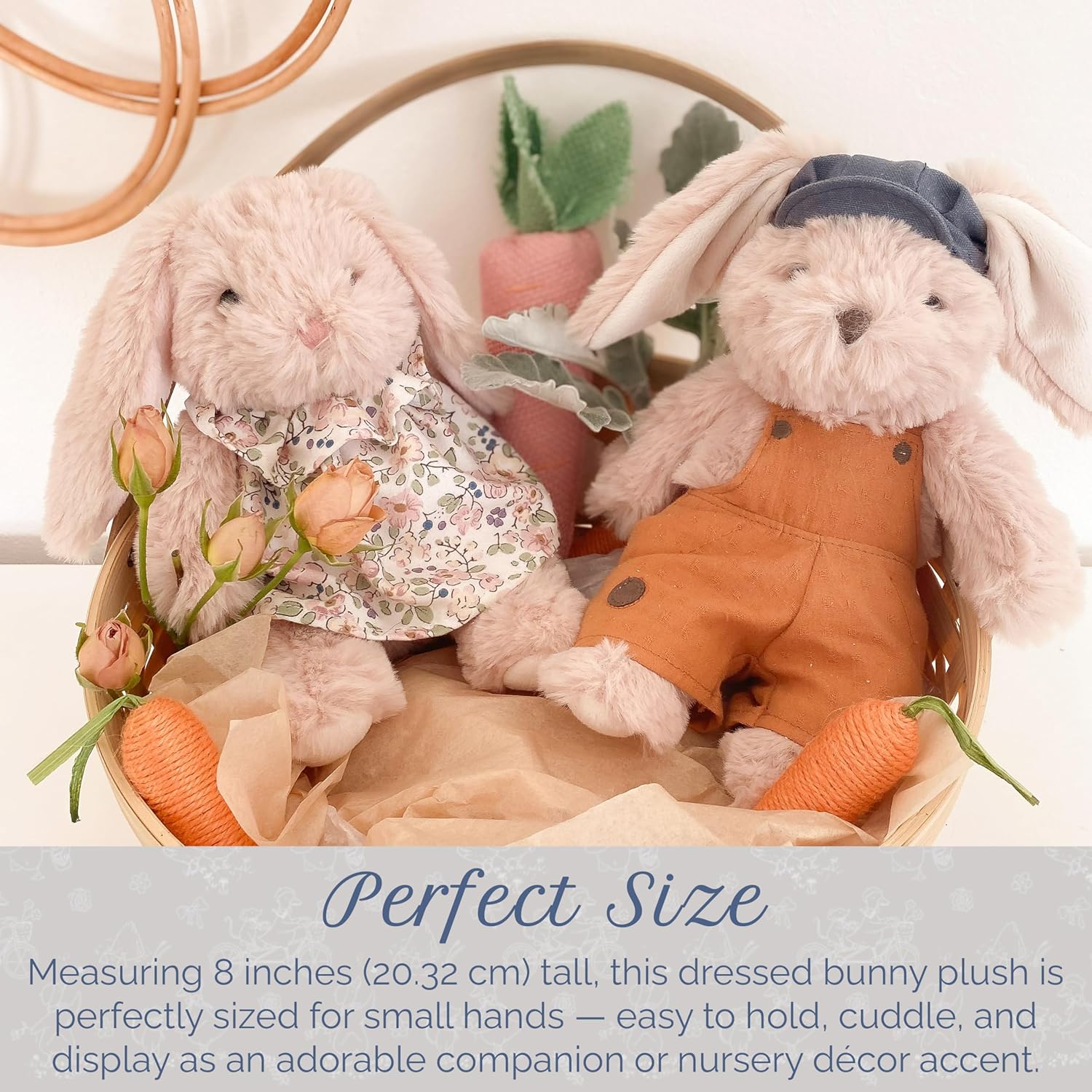 MON AMI Grace Bunny Stuffed Animal – 8-Inch Dressed Bunny Toy | Soft & Cuddly Huggable Rabbit Plush Toy | Adorable Nursery Décor for Kids of All Ages Easter Basket Present