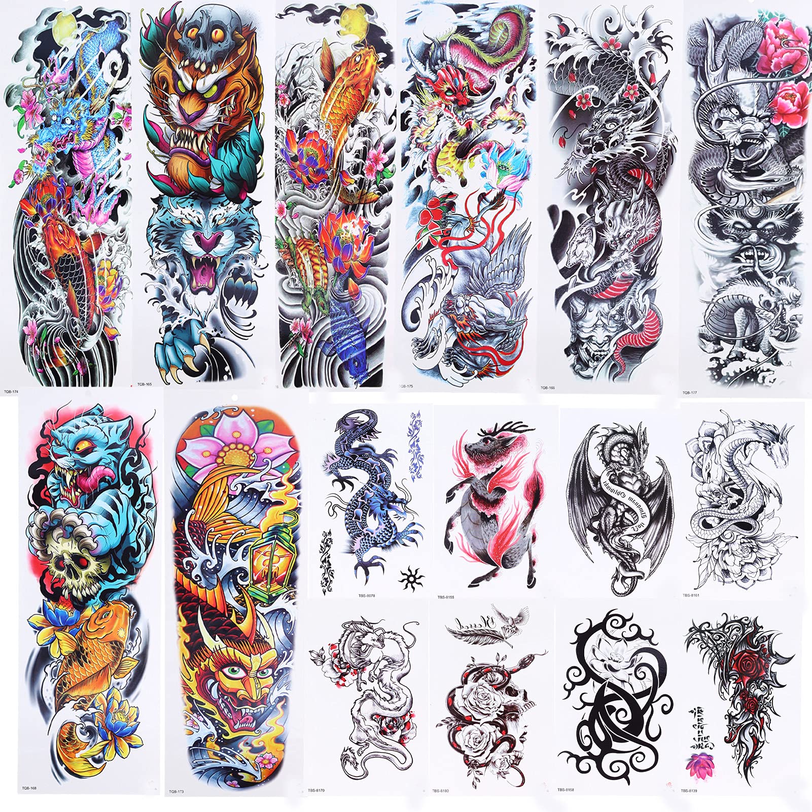 16pcs Braccio Tatuaggio Adesivo Impermeabile a Prova di Sudore Naturale Realistico Tatuaggio Temporaneo Adesivo Donna Uomo Body Art Tatuaggi Finti